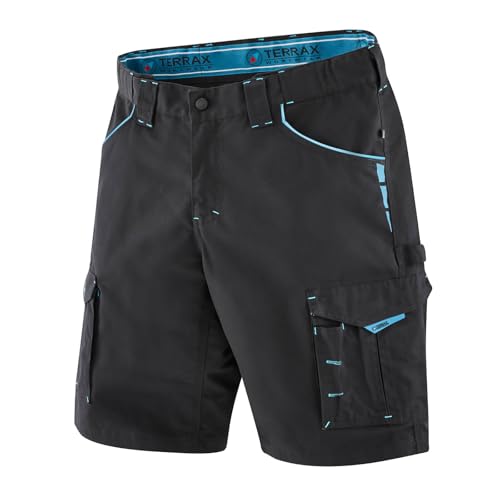 Terrax Workwear Herren Arbeitsshorts mit Beintaschen - Arbeitshose Shorts mit reflektierenden Details in Schwarz-Azur Größe 48 von Terrax Workwear