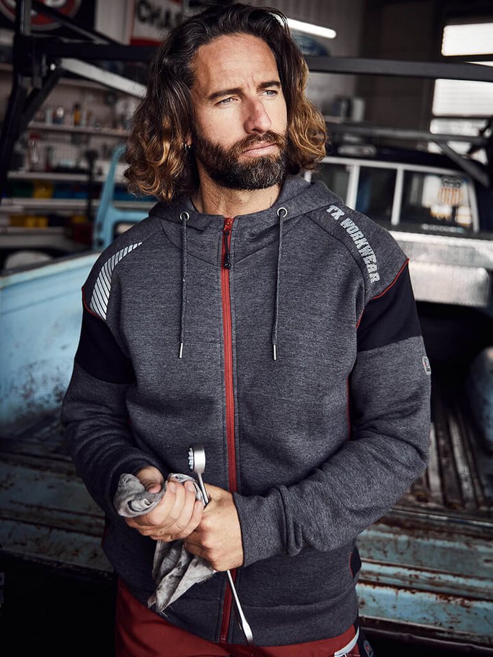 Terrax Workwear Kapuzensweatjacke Herren Sweatjacke mit Kapuze und reflektierenden Print von Terrax Workwear