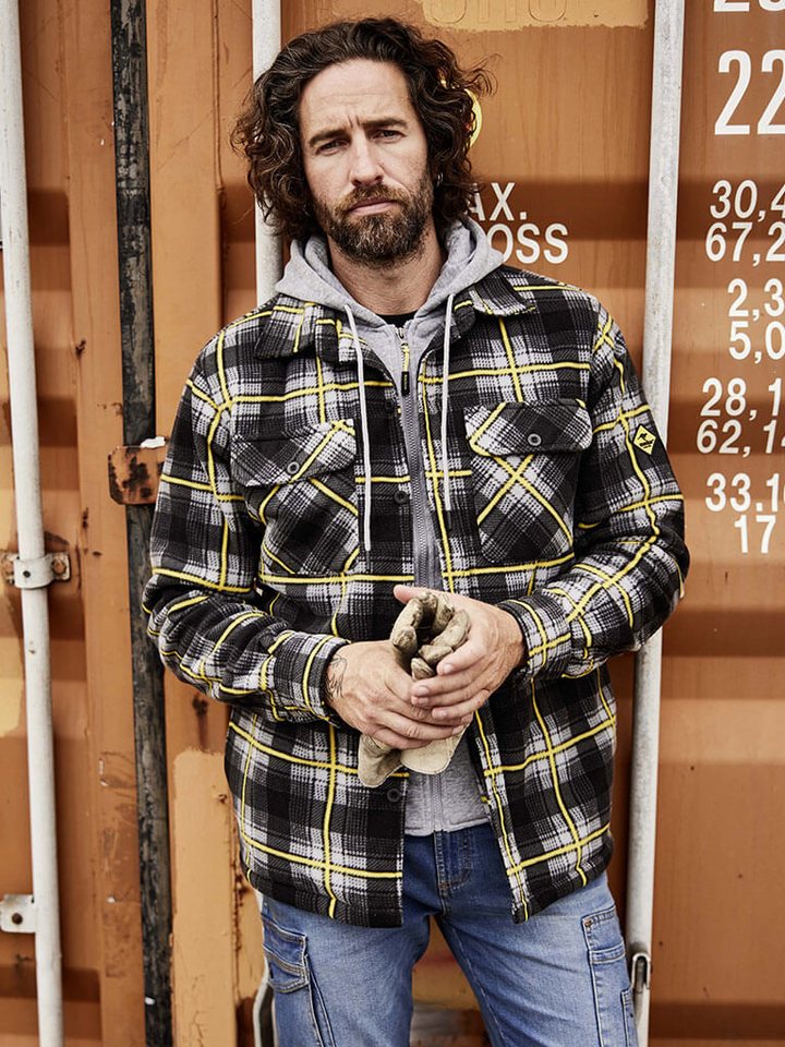 Terrax Workwear Langarmhemd Herren Thermohemd mit Kapuze und Reißverschluss - Arbeitsjacke kariert von Terrax Workwear