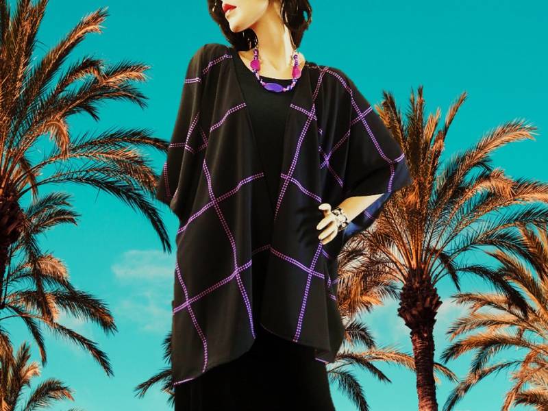 Schwarz Und Lila Fensterscheiben Kimono-strickjacke - Übergröße Boho Cover Up von TerriRDesigns