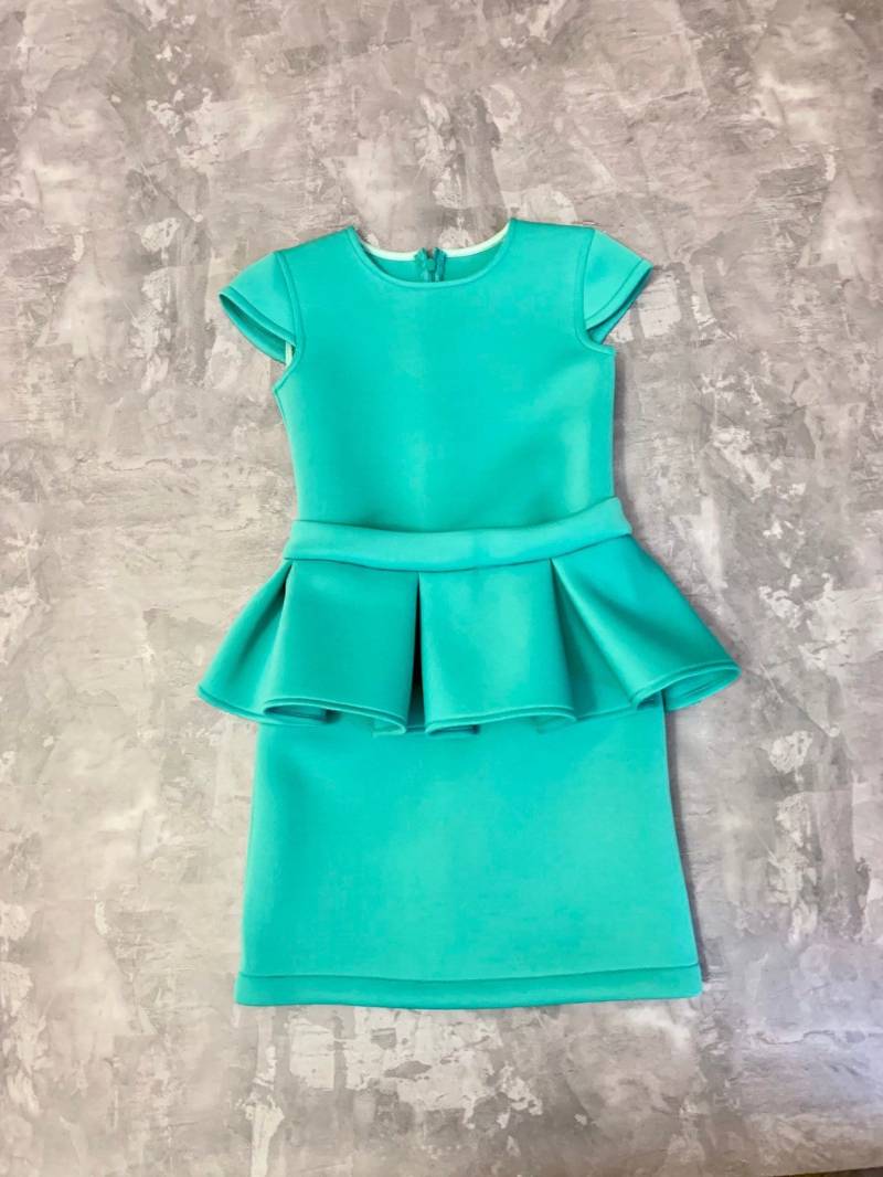 Mint Türkis Neopren-Schößchen-Kleid Mädchen-Interview-Outfit von TerskikhDesigner