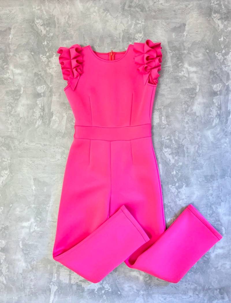 Pinker Neopren-Mädchen-Jumpsuit Rüschenärmel-strampler von TerskikhDesigner