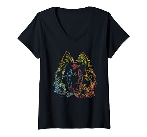 Damen Hund Bunter Belgischer Schäferhund Tervueren T-Shirt mit V-Ausschnitt Damen Hund Bunter Belgischer Schäferhund Tervueren T-Shirt mit V-Ausschnitt von Tervueren Geschenke