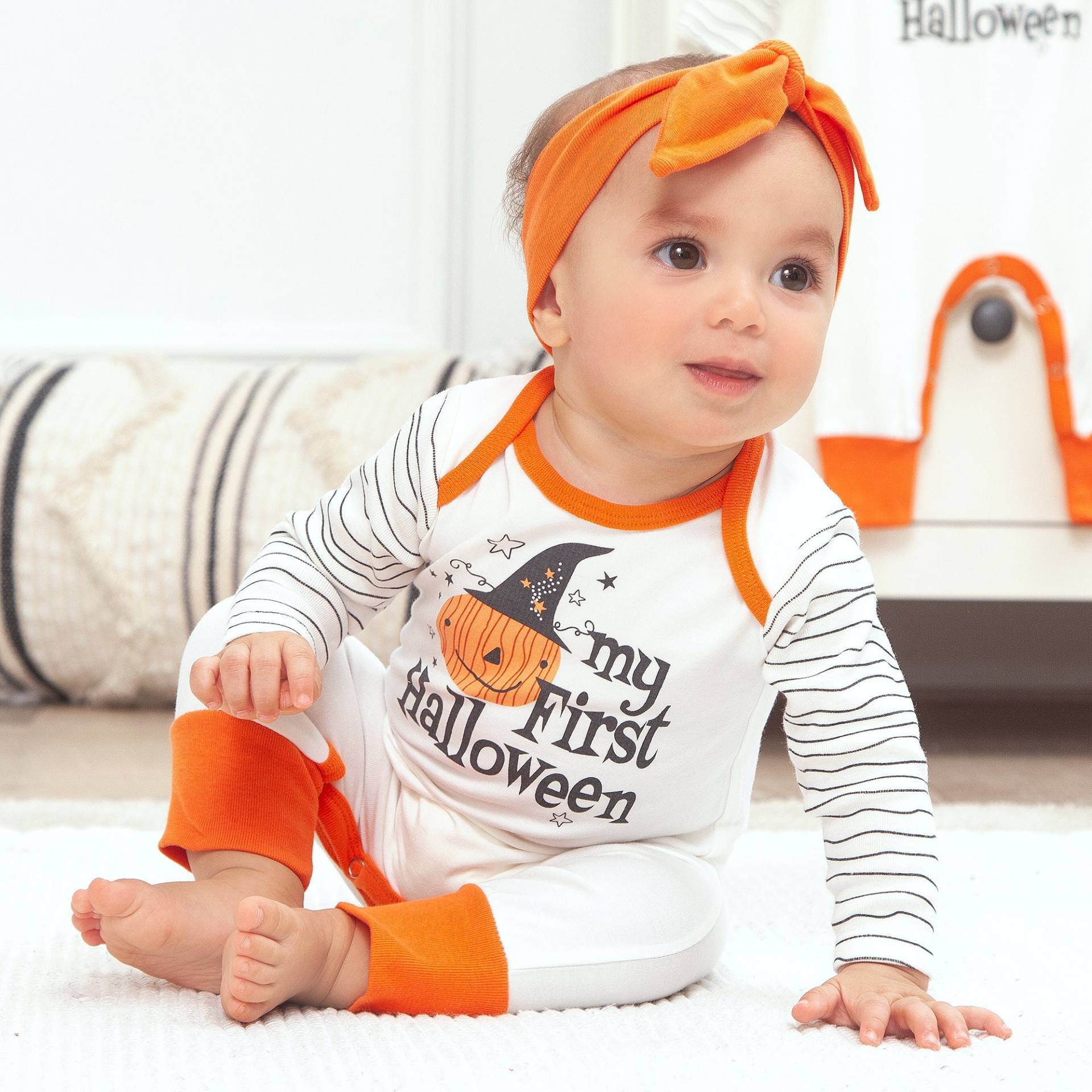 Baby Halloween Outfit - My 1St Kürbis Strampler Wahlweise Mit Mütze Oder Stirnband Baumwolle von TesaBabe