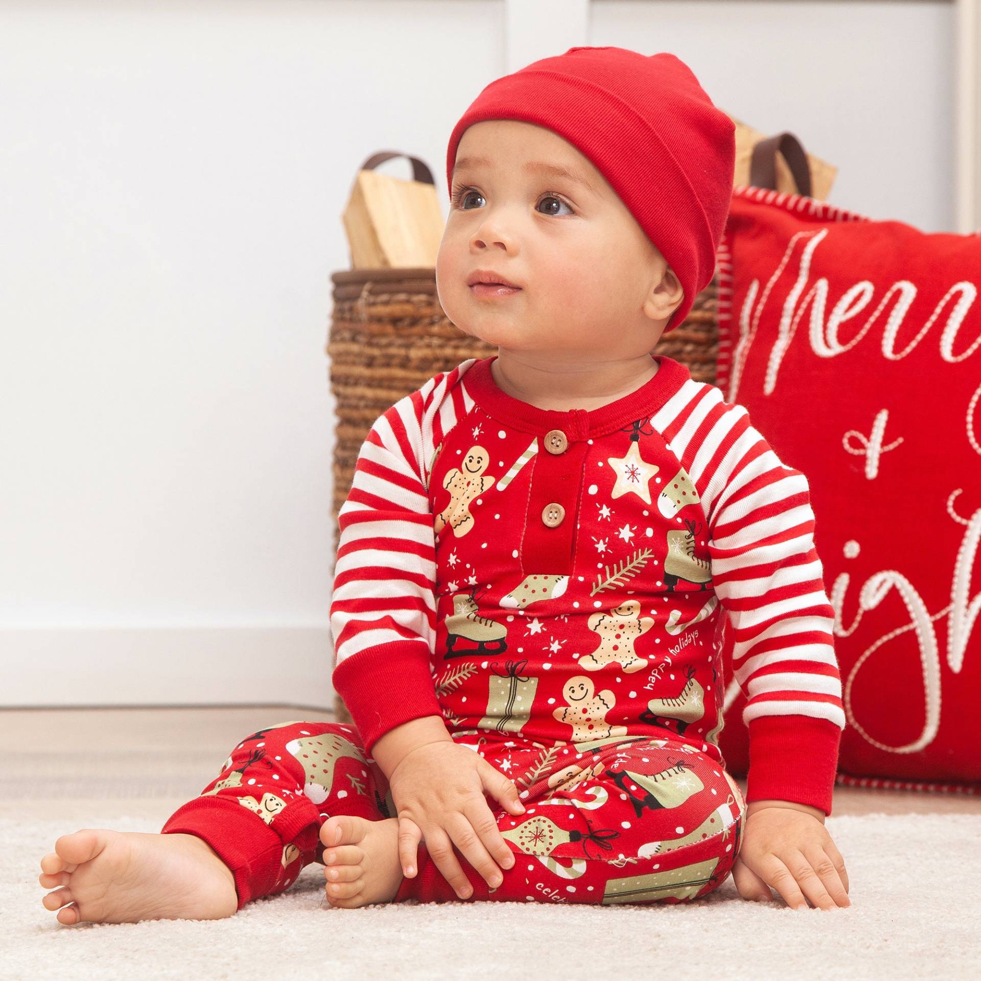 Baby Weihnachten Henley Strampler - Bambus Baumwolle Mit Rot Gestreifte Ärmel Junge Oder Mädchen Baby Weihnachten Henley Strampler - Bambus Baumwolle Mit Rot Gestreifte Ärmel Junge Oder Mädchen von TesaBabe
