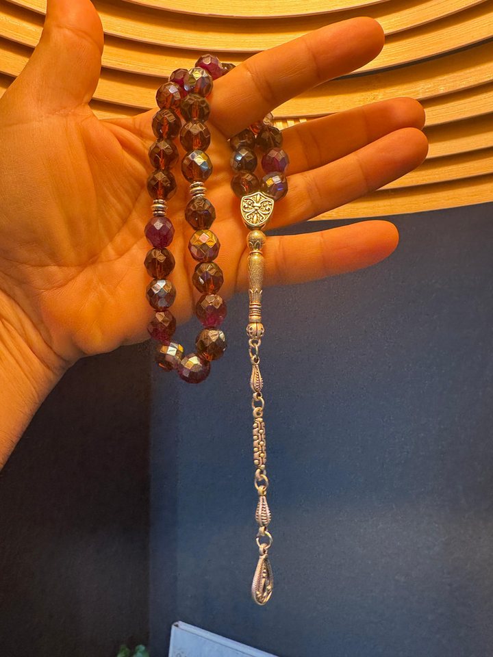 TesbihBid Kettenanhänger Geburtstag Geschenk Tesbih (Sandalous Tesbih Misbaha islam Amber Kehribar Prayerbeads Bakalite faturan Gebetskette, 33-tlg., islam oltu Subha Männer Vater Geschenk), Glass Tesbih von TesbihBid