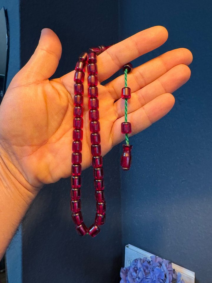 TesbihBid Kettenanhänger Osmanli Bordo-Yesil (Bakalite Subha Ates, Amber Prayerbeads Die schönsten Geschenke zum Vatertag – für Männer / Väter Oltu kehribar, 33-tlg., Ates Sikma Erkek hediye), Gebetskette Tesbih Misbaha Tasbeeh von TesbihBid