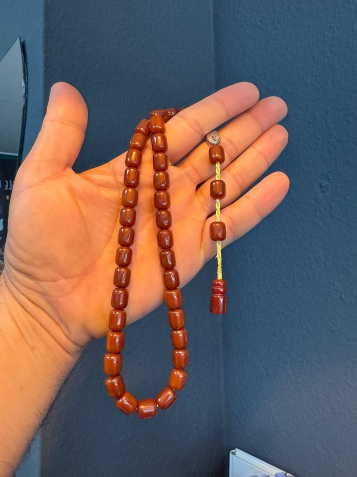 TesbihBid Kettenanhänger Osmanli kahve-sari (Gebetskette Tesbih Misbaha Tasbeeh Die schönsten Geschenke zum Vatertag – für Männer / Väter Oltu kehribar, 33-tlg., männer geschenk babalar günü dogum günü, sistemli), Osmanli Türkiye Tesbih von TesbihBid