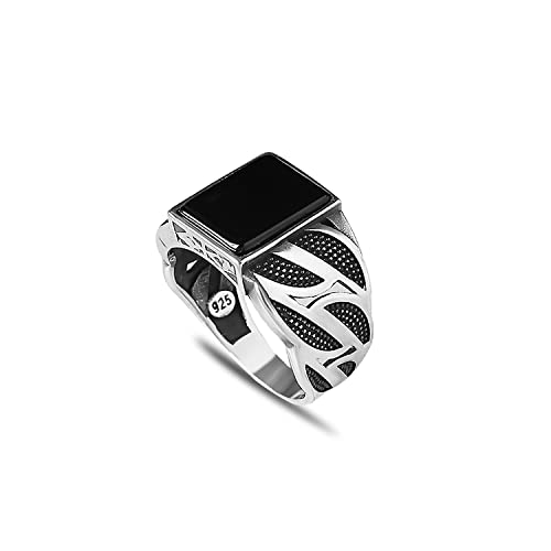 925 Sterling Silber Herren Ring mit Onyx Stein Silberring mit handgraviertem schwarzem Onyx Geschenk für Ihn Minimalistischer Silberring Edelstein Onyx, Edelstein:, Onyx 925 Sterling Silber Herren Ring mit Onyx Stein Silberring mit handgraviertem schwarzem Onyx Geschenk für Ihn Minimalistischer Silberring Edelstein Onyx, Edelstein:, Onyx von Tesbihevim