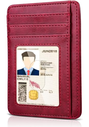 Teskyer Kartenetui Damen, Card Holder Wallet, Slim Wallet, Karten Portemonnaie, 7 Fächer, mit ID-Fenster, RFID-Schutz, PU Leder, Rot von Teskyer