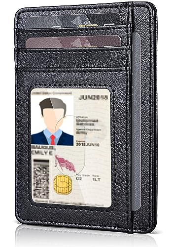 Teskyer Kartenetui Herren, Card Holder Wallet, Slim Wallet, Karten Portemonnaie, 7 Fächer, mit ID-Fenster, RFID-Schutz, PU Leder, Schwarz von Teskyer