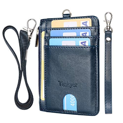 Teskyer Kartenetui Herren, Slim Wallet mit Münzfach, Card Holder Wallet, Karten Portemonnaie, 7 Fächer, mit ID-Fenster, RFID-Schutz, PU Leder, Blau von Teskyer