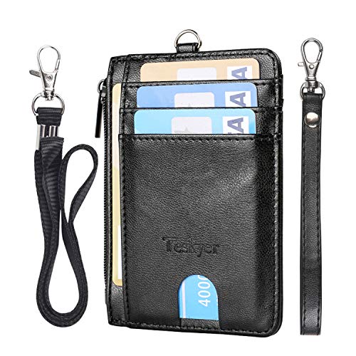 Teskyer Kartenetui Herren, Slim Wallet mit Münzfach, Card Holder Wallet, Karten Portemonnaie, 7 Fächer, mit ID-Fenster, RFID-Schutz, PU Leder, Schwarz von Teskyer