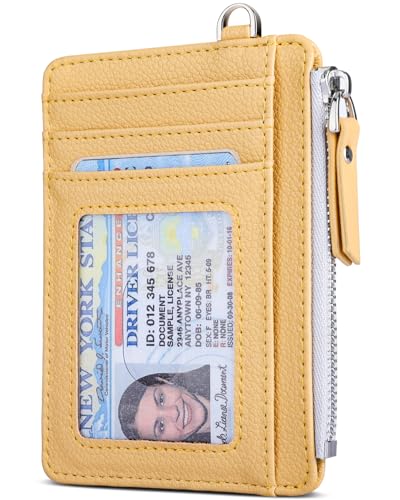 Teskyer Kartenetui Damen, Slim Wallet mit Münzfach, Card Holder Wallet, Karten Portemonnaie, RFID-Schutz, Minimalistischer, mit Reißverschluss, Fasst bis zu 8 Karten, Gelb von Teskyer