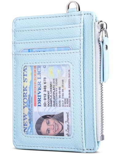 Teskyer Kartenetui Damen, Slim Wallet mit Münzfach, Card Holder Wallet, Karten Portemonnaie, RFID-Schutz, Minimalistischer, mit Reißverschluss, Fasst bis zu 8 Karten, Gletscher Blau von Teskyer