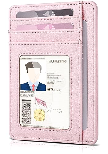 Teskyer Mini Portemonnaie Damen, Kleines Kartenetui, PU Leder Schlankes Kartenetui, RFID-Schutz, Minimalistischer, mit ID-Fenster und Schnellzugriff-Fach, Licht Rosa von Teskyer