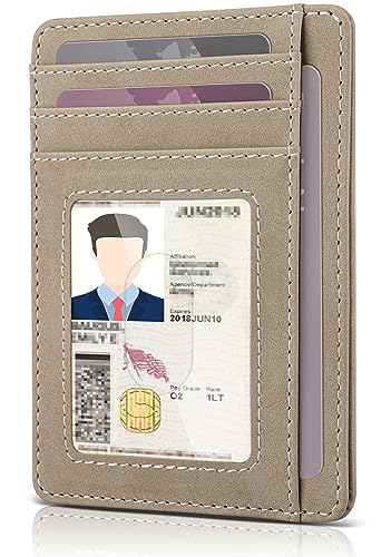 Teskyer Mini Portemonnaie Herren, Kleines Kartenetui, Schlankes Kartenetui, RFID-Schutz, Wildleder-Kunstleder, Minimalistischer, mit ID-Fenster, Wildleder Beige von Teskyer