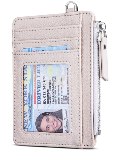Teskyer Minimalistischer Leder Geldbörse, Slim Wallet mit Münzfach, RFID-Schutz Kartenetui Herren Damen mit Reißverschluss, 11 x 8 cm, Beige von Teskyer