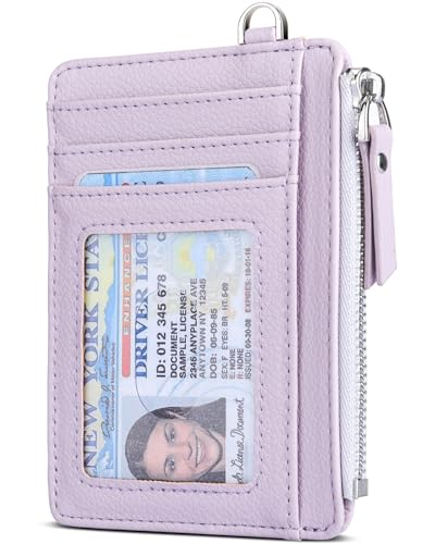 Teskyer Minimalistischer Leder Geldbörse, Slim Wallet mit Münzfach, RFID-Schutz Kartenetui Herren Damen mit Reißverschluss, 11 x 8 cm, Flieder von Teskyer