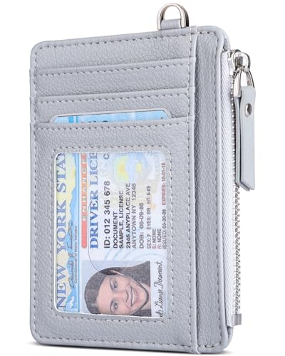 Teskyer Minimalistischer Leder Geldbörse, Slim Wallet mit Münzfach, RFID-Schutz Kartenetui Herren Damen mit Reißverschluss, 11 x 8 cm, Grau von Teskyer