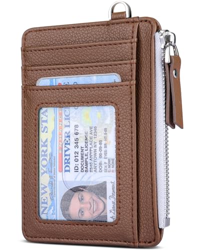 Teskyer Minimalistischer Leder Geldbörse, Slim Wallet mit Münzfach, RFID-Schutz Kartenetui Herren Damen mit Reißverschluss, 11 x 8 cm, Kaffee von Teskyer