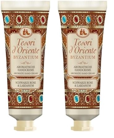 TESORI D'ORIENTE HANDCREME BYZANTIUM 75ML, zarte Handcreme mit schwarzer Rose und Labdanum, Wellness-Ritual für Körper & Sinne (Packung mit 2) von Tesori d'Oriente