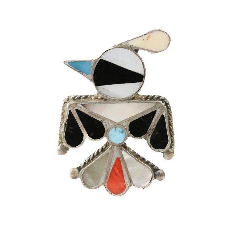 Old Fred Harvey Zuni Sterling & Multi-Stone Inlay Thunderbird Anhänger Brosche von PheonixJewel