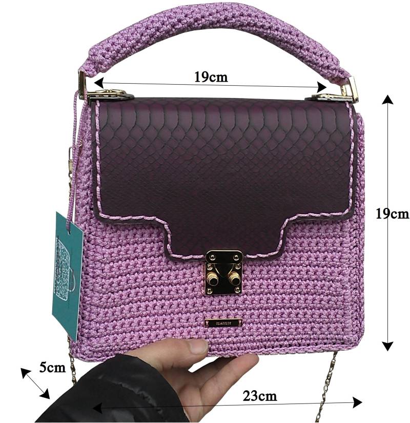 Classic Handbag in Retro Style.lilac Kelly Bag. Eco-Leather With Crocodile Pattern.stable Shape.small Exclusive Designer von TessTaschen