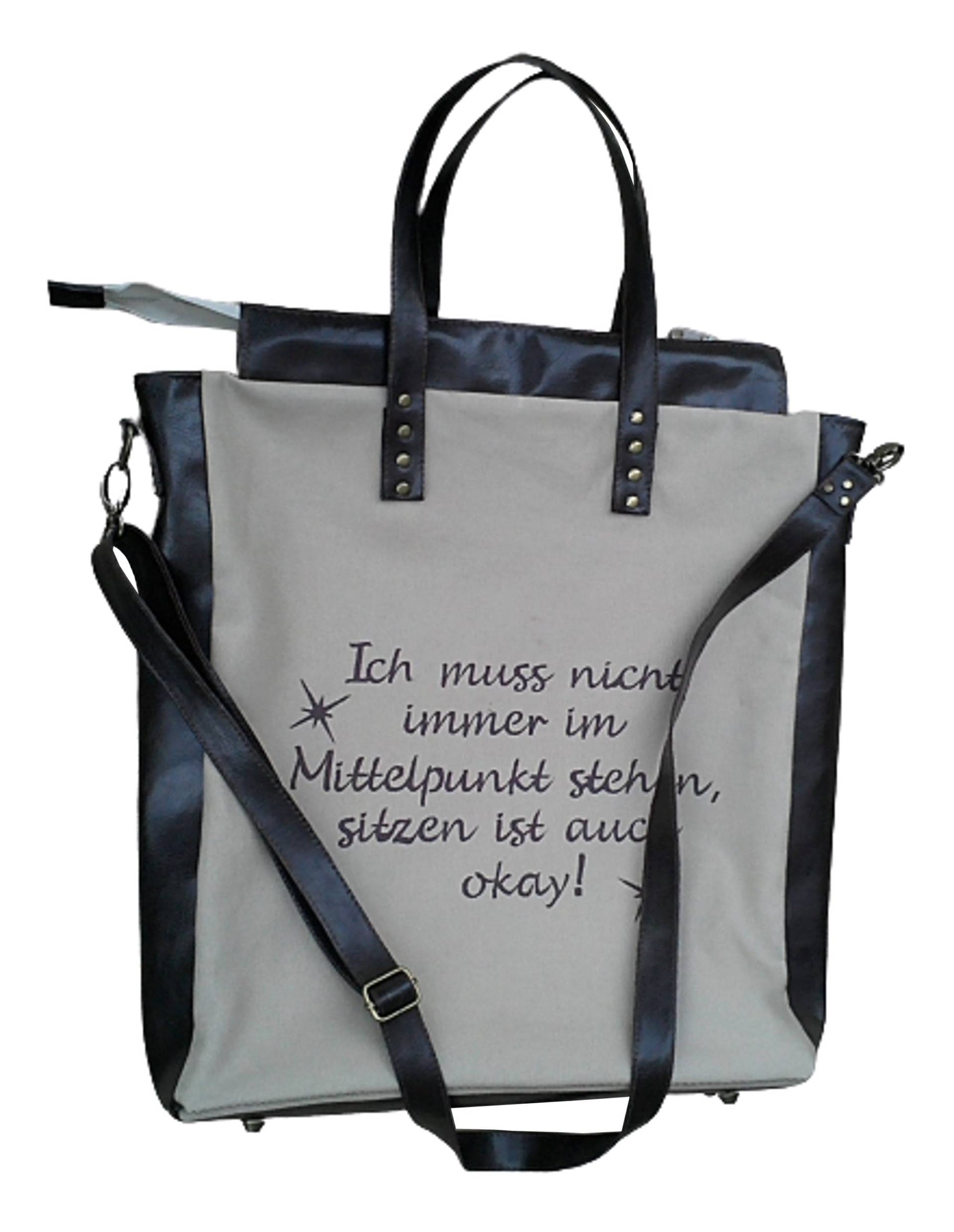 Cotton Canvas Bag With Leather Inserts.beige-Brown Shoulder Zipper & Funny Inscription.casual Handbag Inside Outside Pockets Cotton Canvas Bag With Leather Inserts.beige-Brown Shoulder Zipper & Funny Inscription.casual Handbag Inside Outside Pockets von TessTaschen