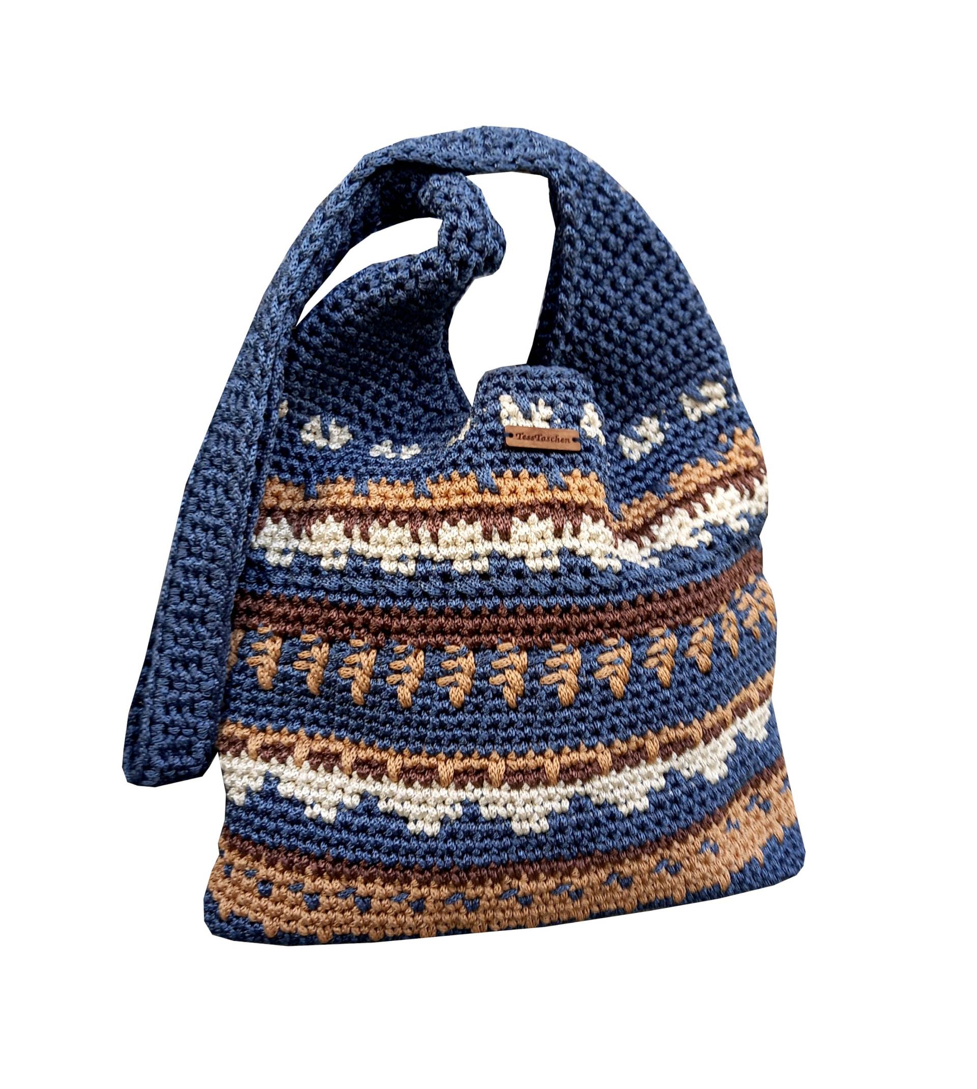 Crocheted Hobo Shoulder Bag in Boho Style. Ethno With An Ornament.blue Petrol Crocheted Hobo Shoulder Bag in Boho Style. Ethno With An Ornament.blue Petrol von TessTaschen