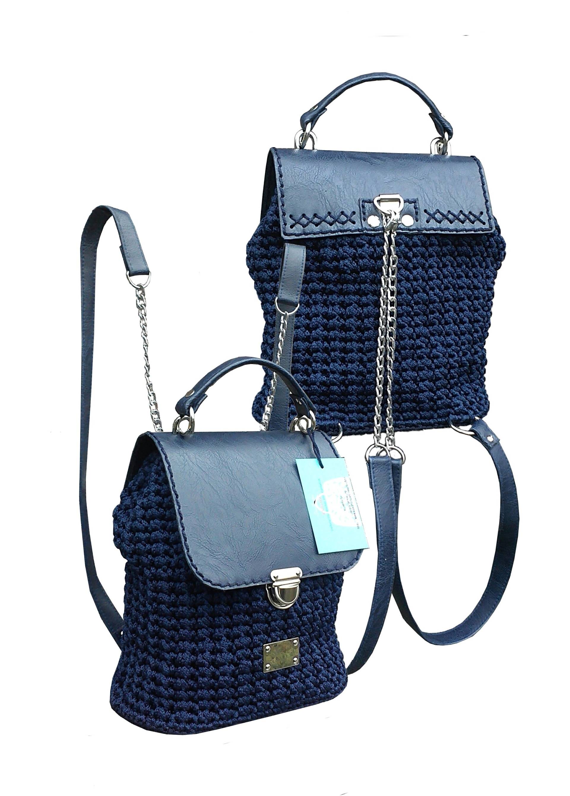 Dark Blue Mini Backpack With Chain.women's Bag Function. Exclusive Designer Crochet Backpack.unusual Design.single Copy Dark Blue Mini Backpack With Chain.women's Bag Function. Exclusive Designer Crochet Backpack.unusual Design.single Copy von TessTaschen