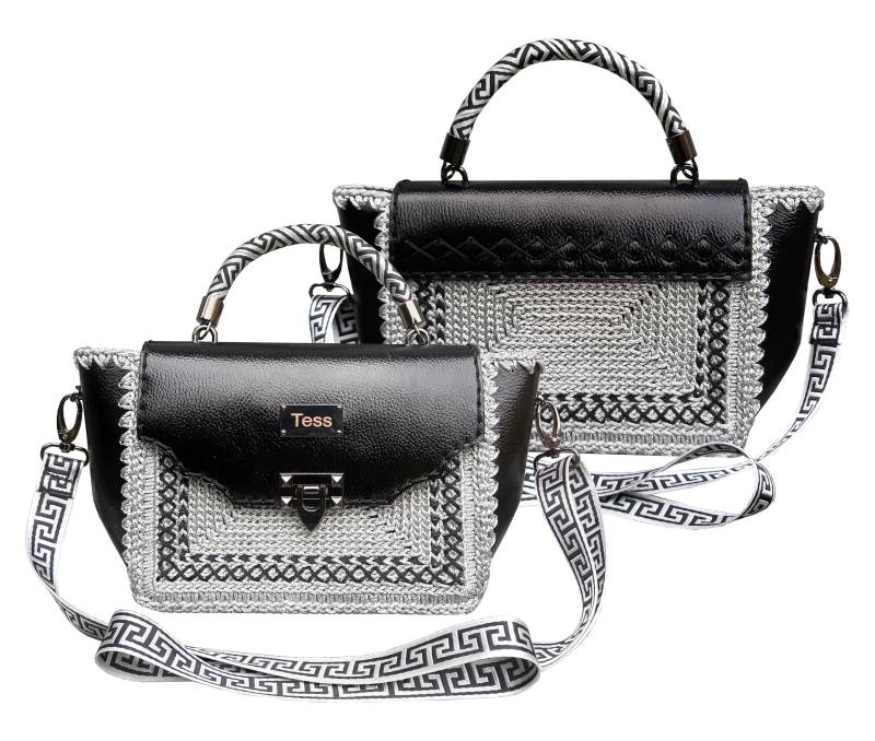 Designer Black Silver Handmade Bag With Embroidered.shoulder Unusual Abstract Pattern.single Copy von TessTaschen