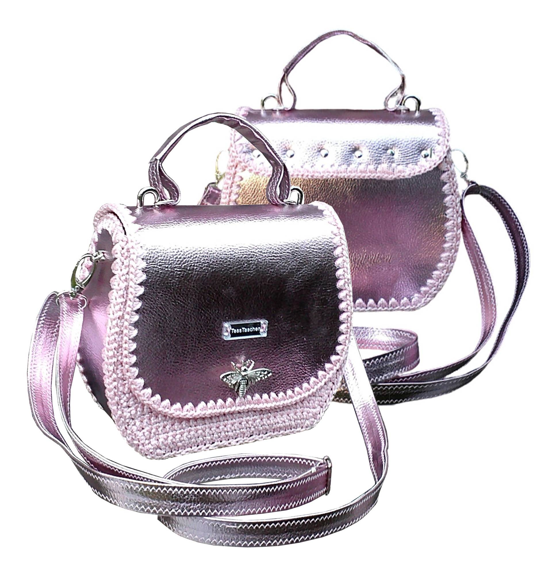 Fashionable Casual Small Shoulder Bag/Eco-Leather in Metal Look/Saddle Bag Old Pink/Designer With Pattern & Dragonfly Lock Fashionable Casual Small Shoulder Bag/Eco-Leather in Metal Look/Saddle Bag Old Pink/Designer With Pattern & Dragonfly Lock von TessTaschen