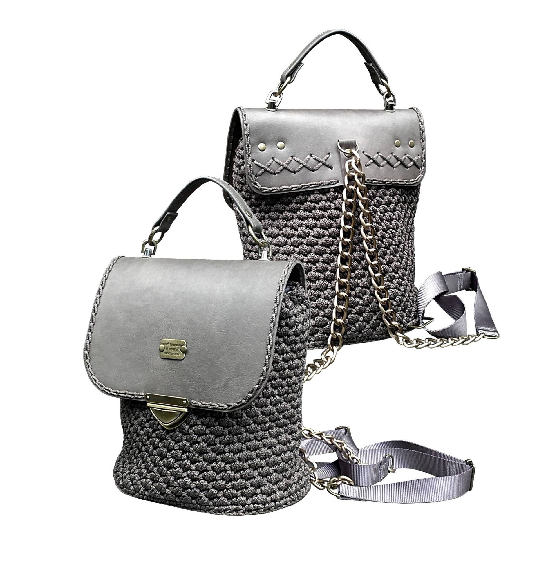 Grey Leather Mini Backpack With Chain.women's Bag Function. Exclusive Designer Crocheted Backpack.unusual Design.single Copy Grey Leather Mini Backpack With Chain.women's Bag Function. Exclusive Designer Crocheted Backpack.unusual Design.single Copy von TessTaschen