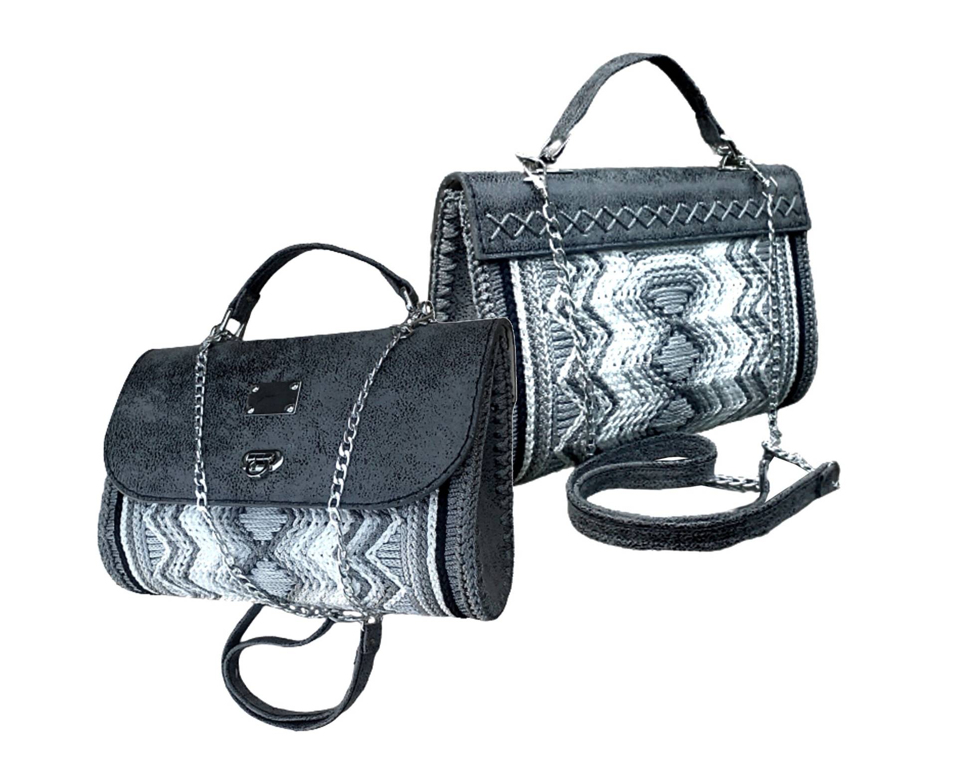 Ladies Classic Casual Shoulder Bag With Knit Pattern.grey-White-Black Handbag Chain.shoulder Rounded Bottom Ladies Classic Casual Shoulder Bag With Knit Pattern.grey-White-Black Handbag Chain.shoulder Rounded Bottom von TessTaschen