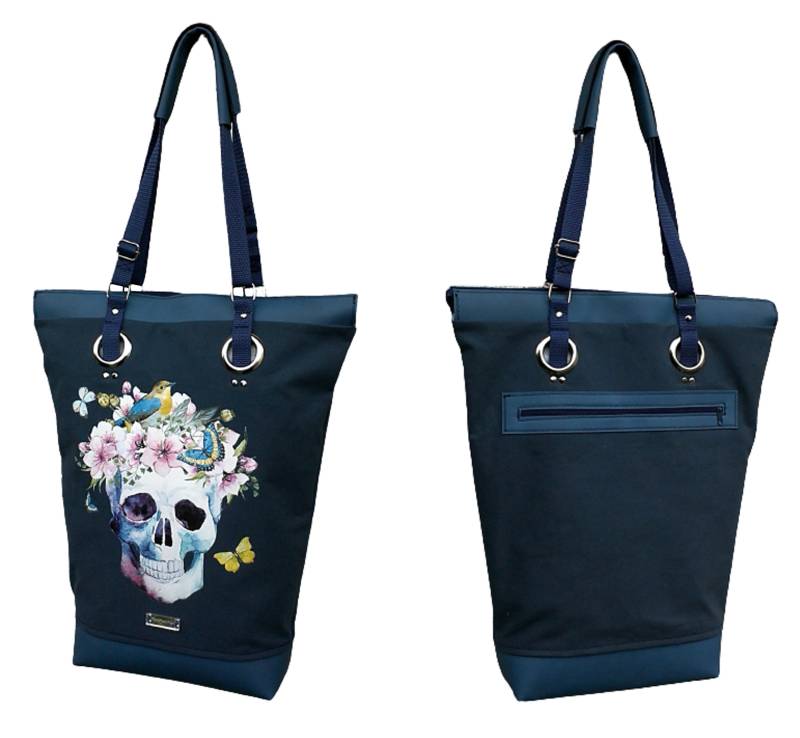 Large Blue Tote Bag With Zipper. Casual Shoulder Colorful Skull.canvas Front Pocket.leather Bag Large Blue Tote Bag With Zipper. Casual Shoulder Colorful Skull.canvas Front Pocket.leather Bag von TessTaschen