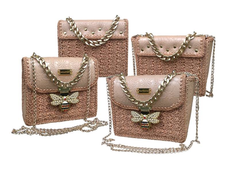 Peach Bag. Small Leather Purse. Dragonfly Shoulder Bag Vegan Leather.crochet Unique Handmade von TessTaschen