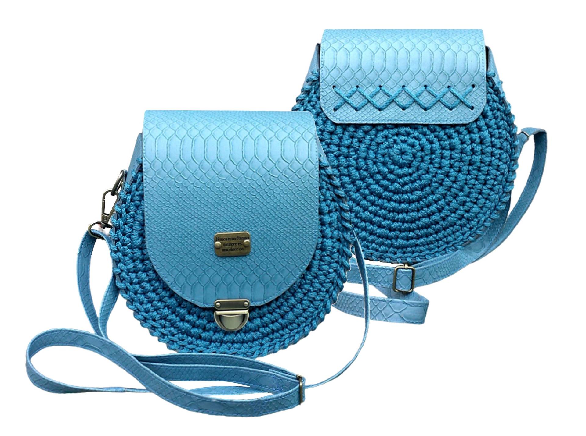 Round Blue Crocodile Crossbody Bag.hat-Box Bag Round Blue Crocodile Crossbody Bag.hat-Box Bag von TessTaschen