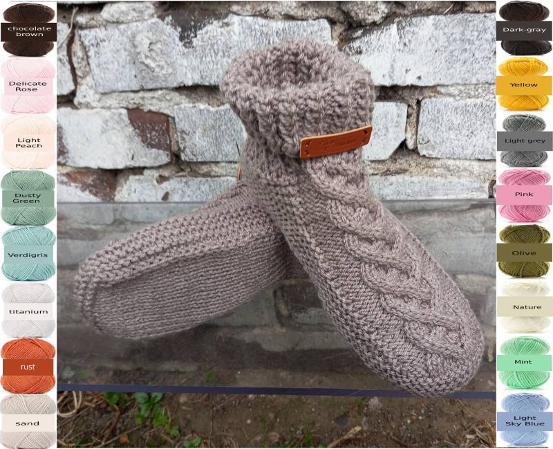 Women's Booties, Fireplace Cozy Socks, Warm Hand Knitting , Winter Socks, Wool Crochet Boot Slippers With Braids, 35-42 von TessTaschen