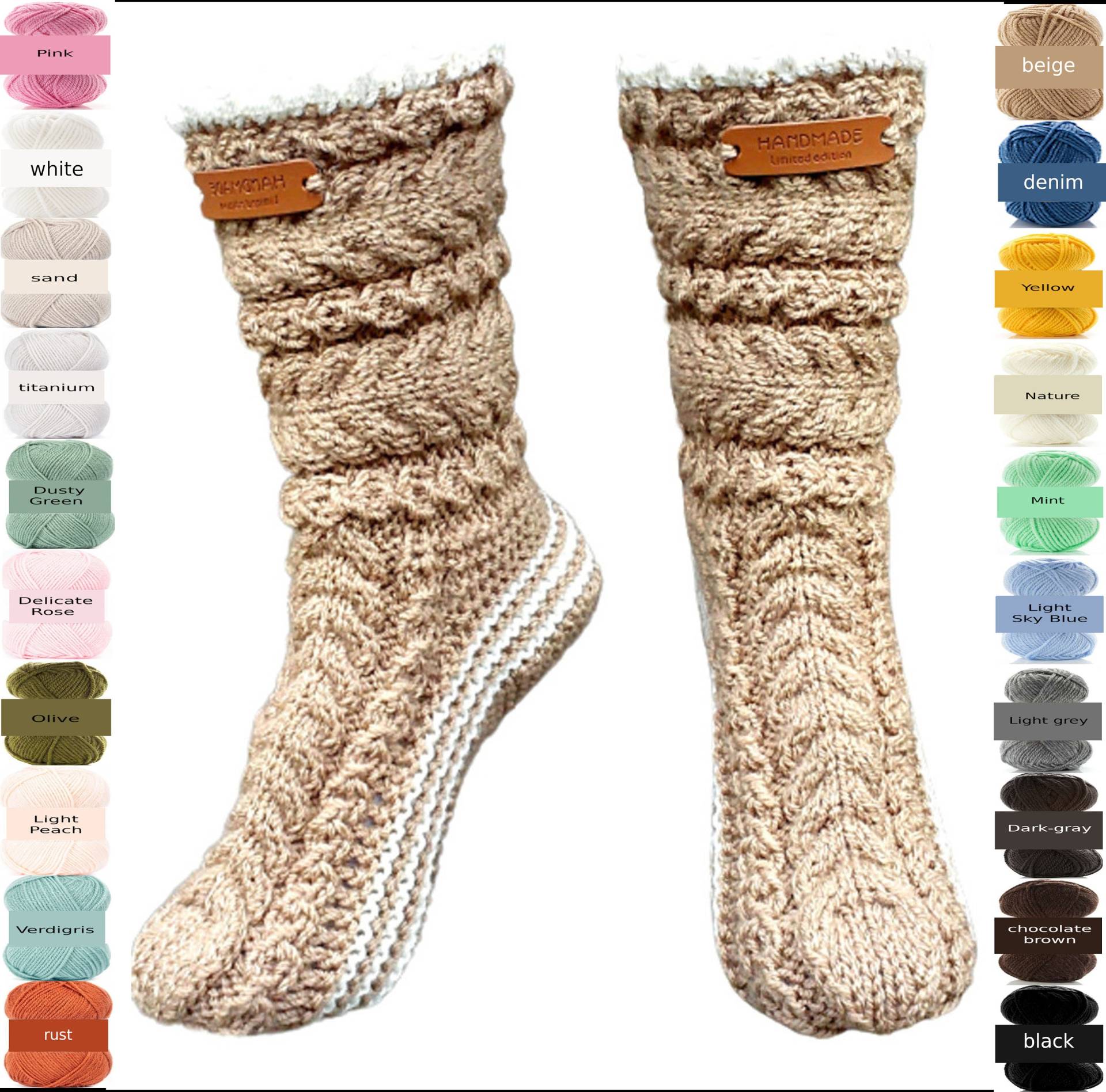 Womens Warm Hand Knitting Socks/Comfortable Cozy Winter Socks/Wool Crochet Boot Slippers With Braids/Thick Socks/35-42 Size/ Womens Warm Hand Knitting Socks/Comfortable Cozy Winter Socks/Wool Crochet Boot Slippers With Braids/Thick Socks/35-42 Size/ von TessTaschen