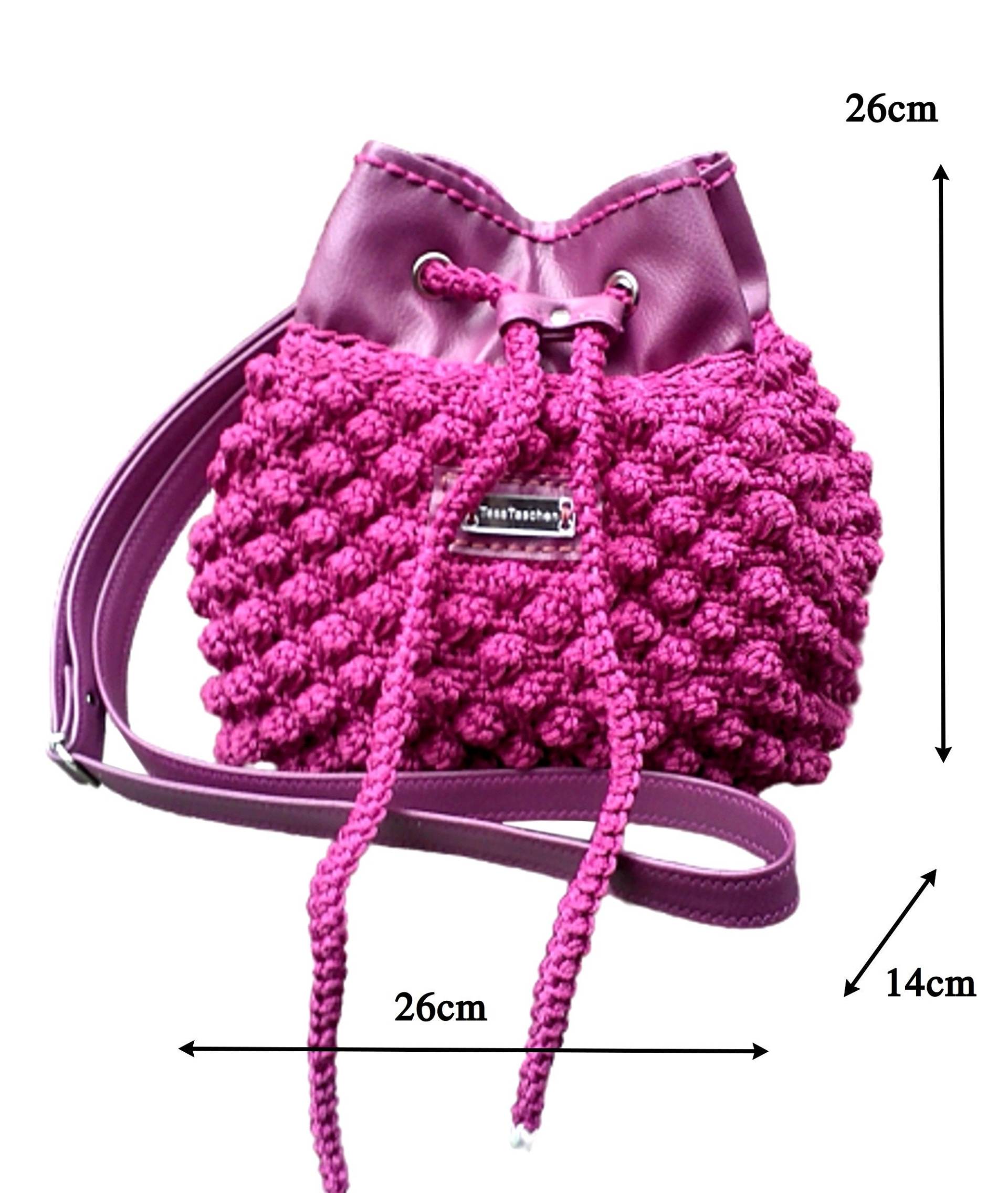 Сrocheted Fuchsia Pink Shoulder Bag With Leather Belt.unusual Pattern.hobo-Bag Pimples.roomy Grommets Сrocheted Fuchsia Pink Shoulder Bag With Leather Belt.unusual Pattern.hobo-Bag Pimples.roomy Grommets von TessTaschen