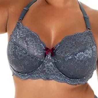 Neckholder-BH mit gekreuztem Rücken und gewelltem Rand, silberfarbener Spitze, silber, 85G von Tessa’s Truth