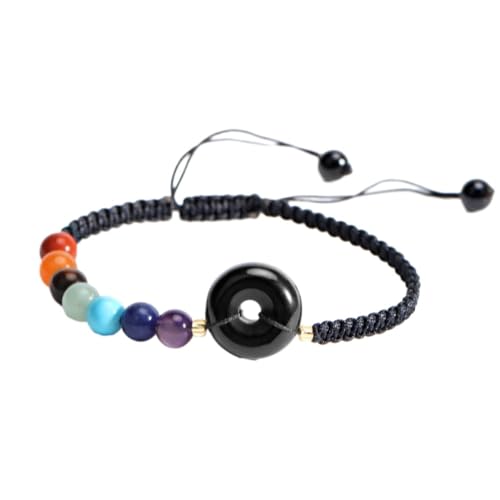 Edelstein-Armband – 7 Chakra-Armband für Damen und Herren, Naturstein, Donut-Perlen, geflochtene Armbänder, Yoga-Geschenk, Schmuck, Geburtstag, Überraschungsgeschenk, Obsidian, Einheitsgröße von Tesselite