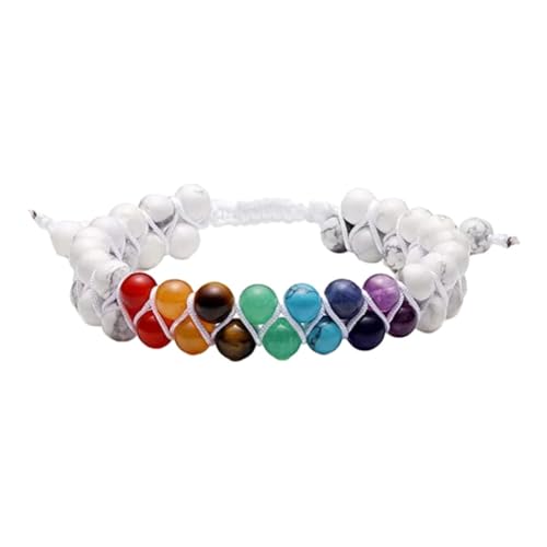 Edelstein-Armband – natürlicher Kristallquarz, 7 Chakra-Rundperlen, Yoga-Doppelschicht-Stein-Armband für Damen und Herren, Schmuck zum täglichen Tragen, weißer Howlith 6 mm, Einheitsgröße von Tesselite