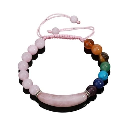 Stein-Armband – 7 Chakra-Naturstein-Armband für Frauen, rosa Quarzkristall, handgefertigt, verstellbares Armband, Armreif, Schmuck, Rosenquarz, Einheitsgröße von Tesselite