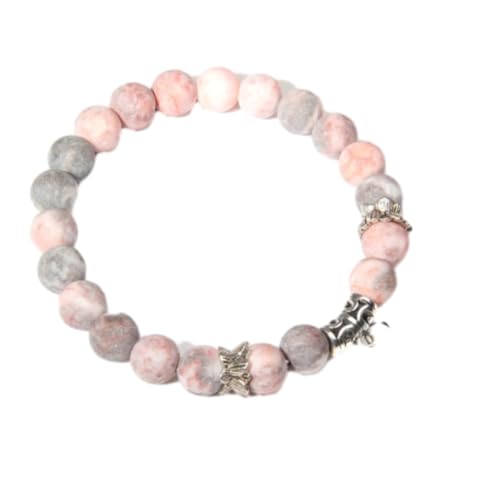 Stein-Armband – Naturstein-Armband, Rhodochrosit-Steinperlen, Lotus-Charm-Armband, Damenschmuck, geeignet für jeden Anlass, rosa Zebra, Einheitsgröße von Tesselite
