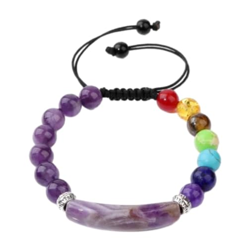 Stein-Armband – natürliches 7-Chakra-Stein-Perlenarmband, natürliches rosa Zebra-Tigerauge-Charm-Armband, verstellbares geflochtenes gewebtes Armband für Damen und Herren, Amethyst, Einheitsgrö von Tesselite