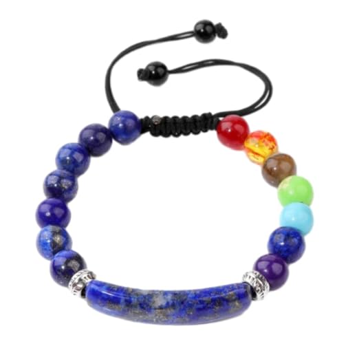 Stein-Armband – natürliches 7-Chakra-Stein-Perlenarmband, natürliches rosa Zebra-Tigerauge-Charm-Armband, verstellbares geflochtenes gewebtes Armband für Damen und Herren, Lapislazuli, Einheitsg von Tesselite