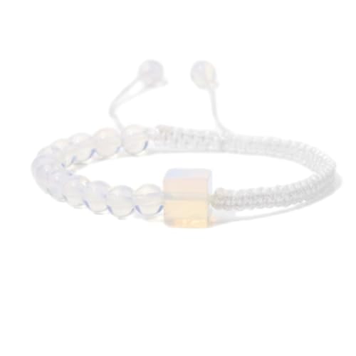 Stein-Armband – personalisiertes geflochtenes Armband aus natürlichem quadratischem Stein, natürliches Malachit-Perlenarmband, verstellbares geflochtenes Seil-Armband für Damen und Herren, Opal, von Tesselite