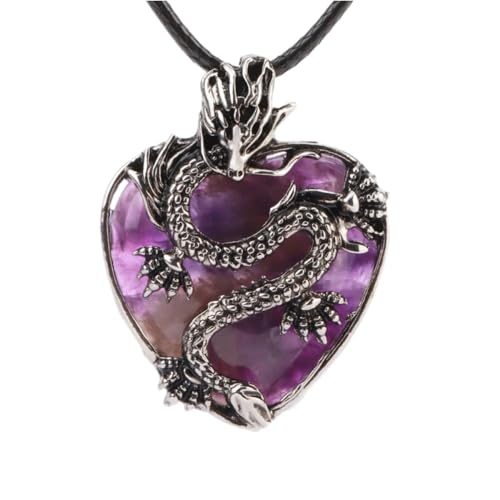 Stein-Halskette, einzelne Drachen-Halskette, Naturstein-Herz-Obsidian-Kristall-Anhänger, Halsketten, Schmuck für Männer, Frauen und Freunde, Party, Hochzeit, Schmuck, Amethyst-Halskette, Einheits von Tesselite